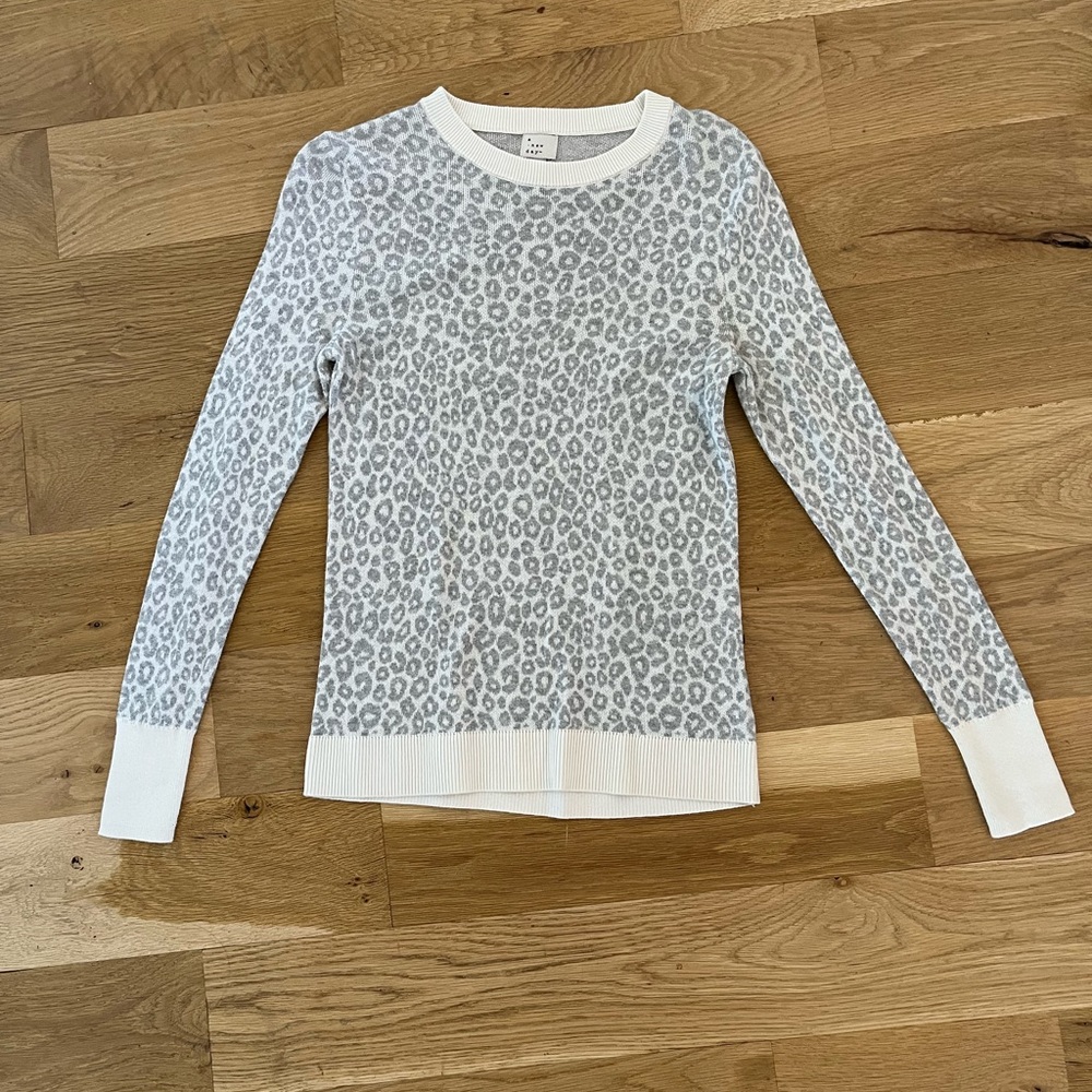 White and Gray Leopard Print Sweater